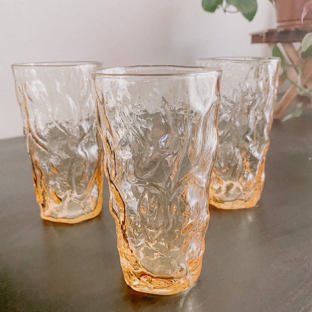 Set of 3 Crinkle Honey Amber Glasses